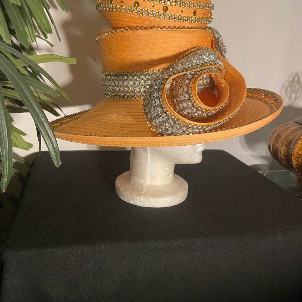 Chic Peach Rhinestone Women's Hat - Picture 4 of 6